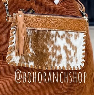 2540BH Western Mini Mobile Cowhide Tooled Leather Crossbody