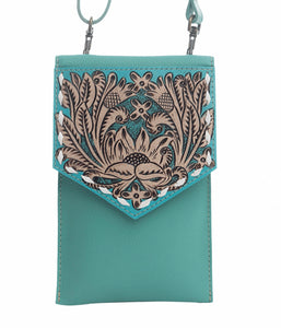 (#335) Petite Hand Tooled Bag in Teal