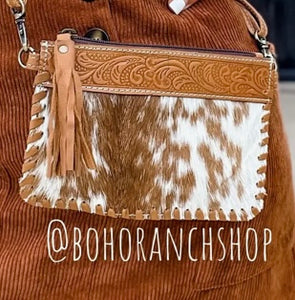 2541BH Western Mini Mobile Cowhide Tooled Leather Crossbody