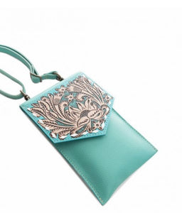 (#335) Petite Hand Tooled Bag in Teal