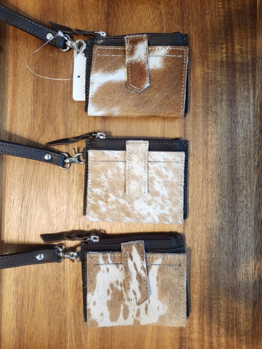 2527BH Tan & Brown Leather Cowhide Wristlet